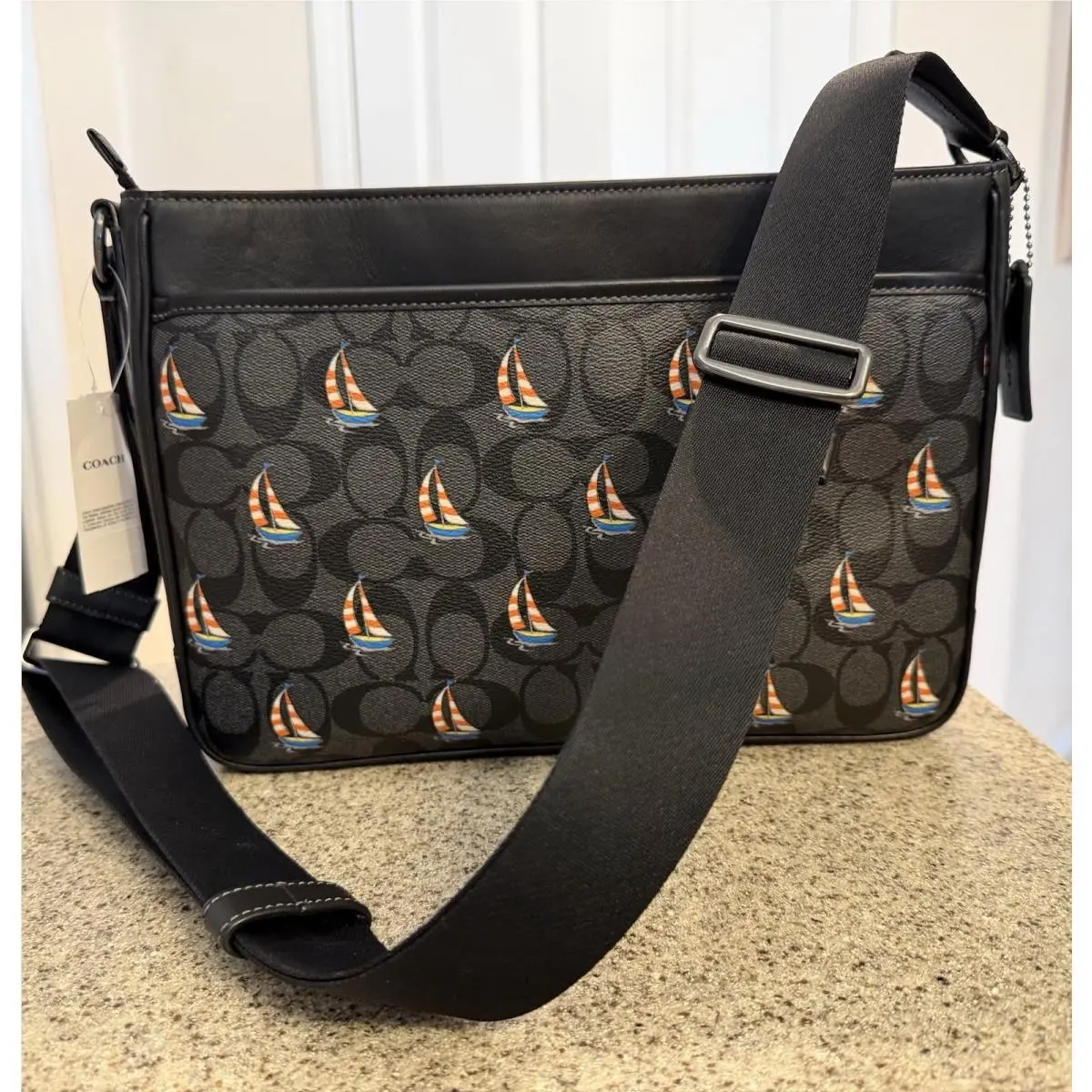 Coach District Crossbody Bag Signature Canvas w/ Sailboat Print CT898