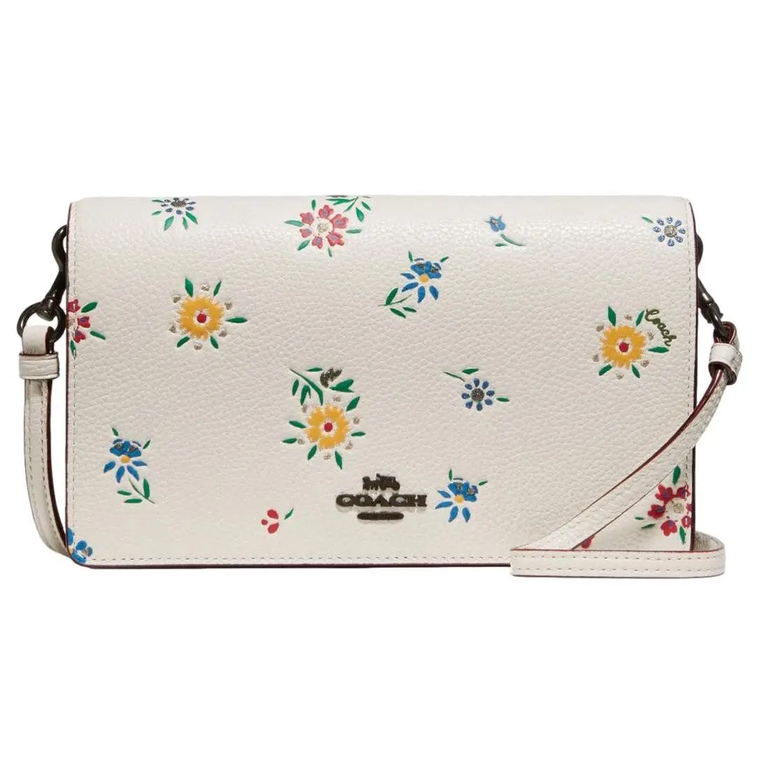 Coach Floral Print Pebble Leather Crossbody Phone Wallet Clutch Bag