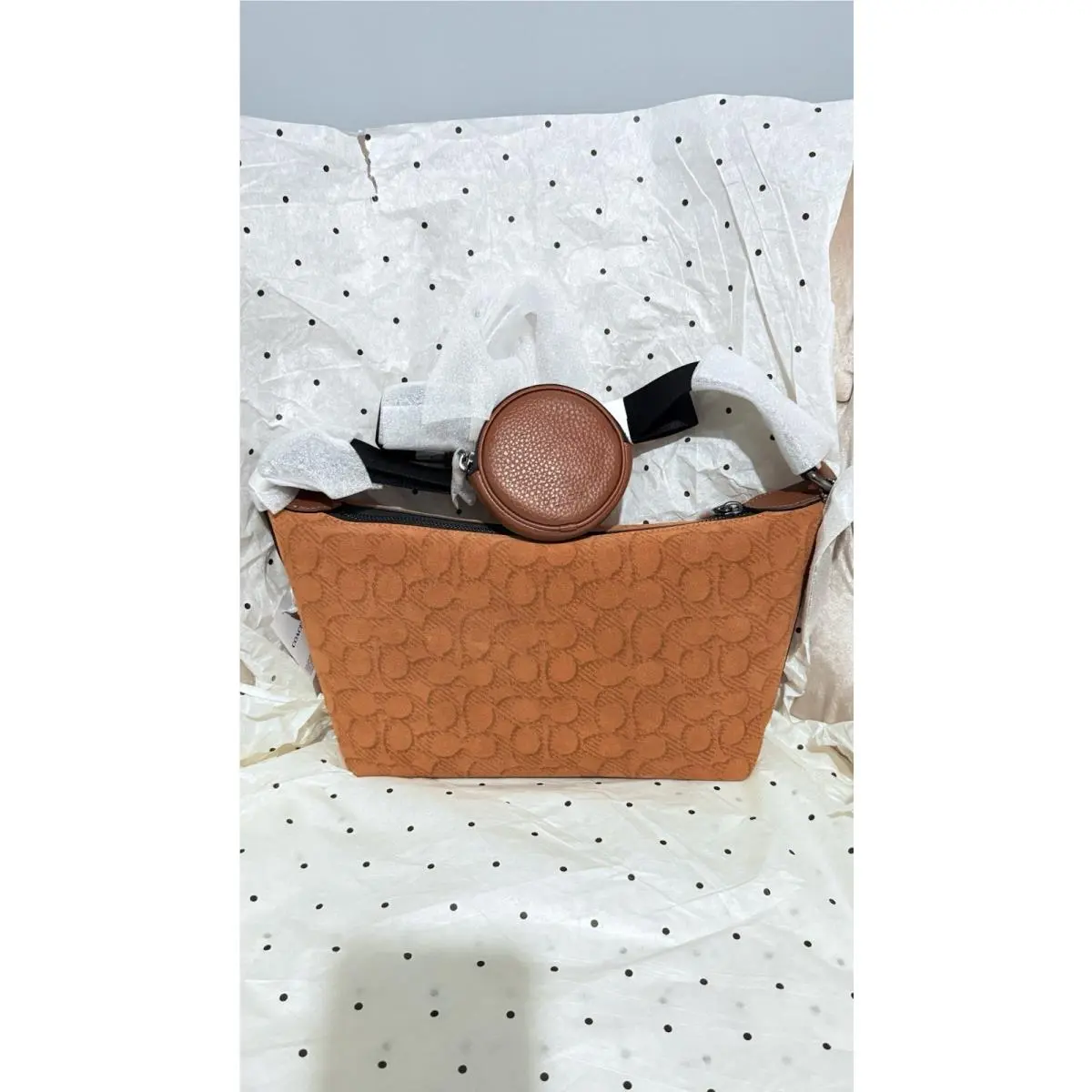 Coach Small Finn Crossbody Bag Pouch Signature Suede Caramel Sable CCG16 Brown