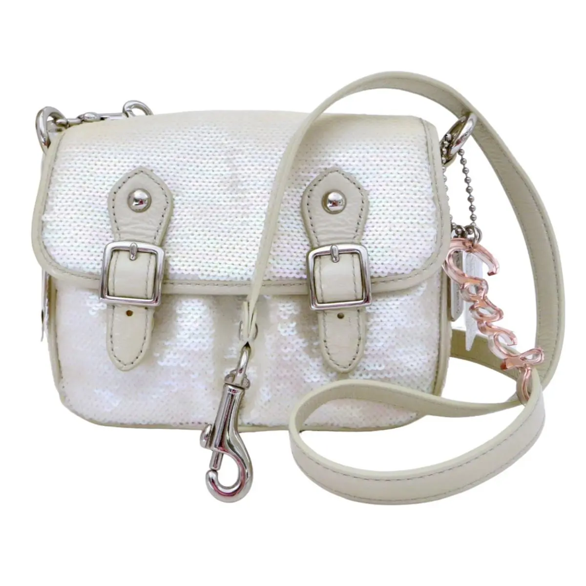 16315  Poppy Sequined White Opal Silver Crossbody Clutch Purse Last by Coach