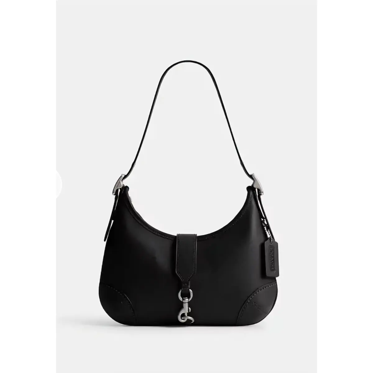 Coach Hamptons Hobo Black Leather Bag Silver Hardware with Dust Bag CW642
