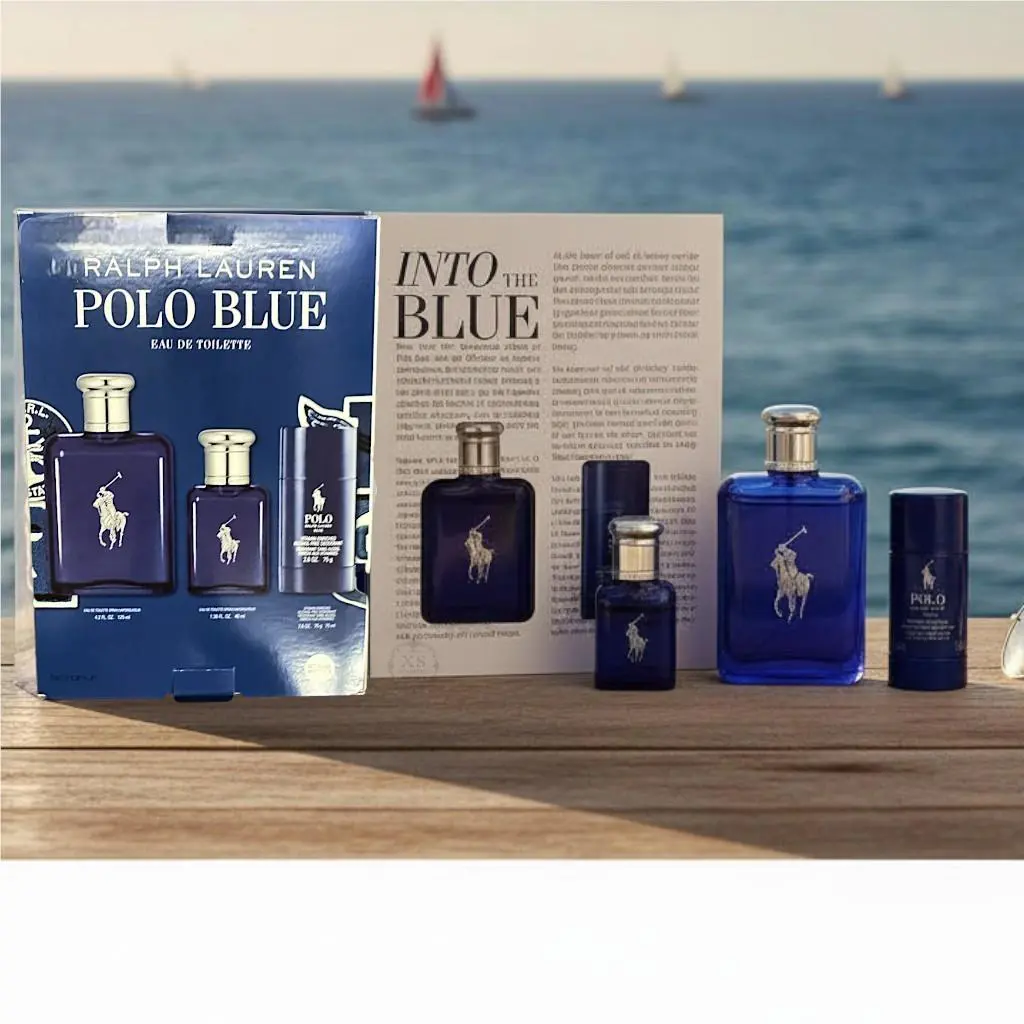 Polo Blue By Ralph Lauren 3 Pcs Set Eau De Toilette 4.2 + Edt 1.36 + Deo 2.6