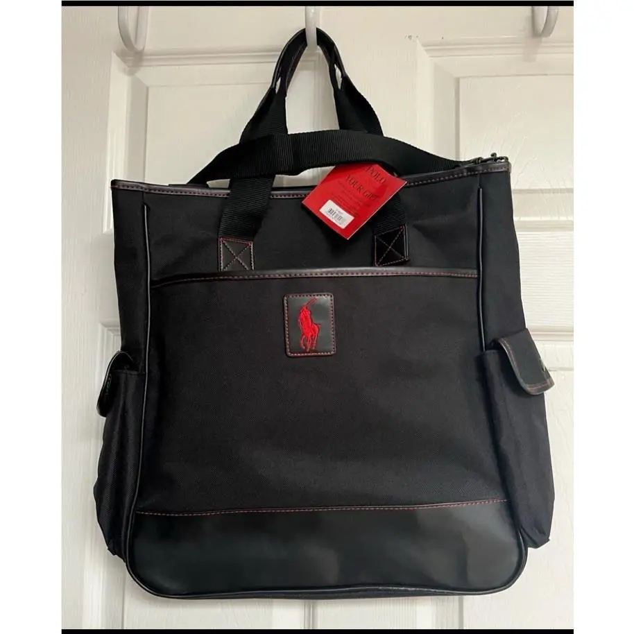 Polo Ralph Lauren Embroidered Red Pony Logo Black Travel Tote Driving Bag