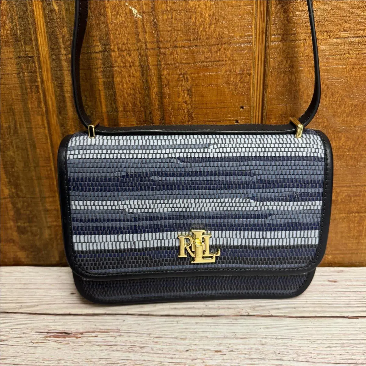 Ralph Lauren Sophee Small Striped Woven Leather Crossbody