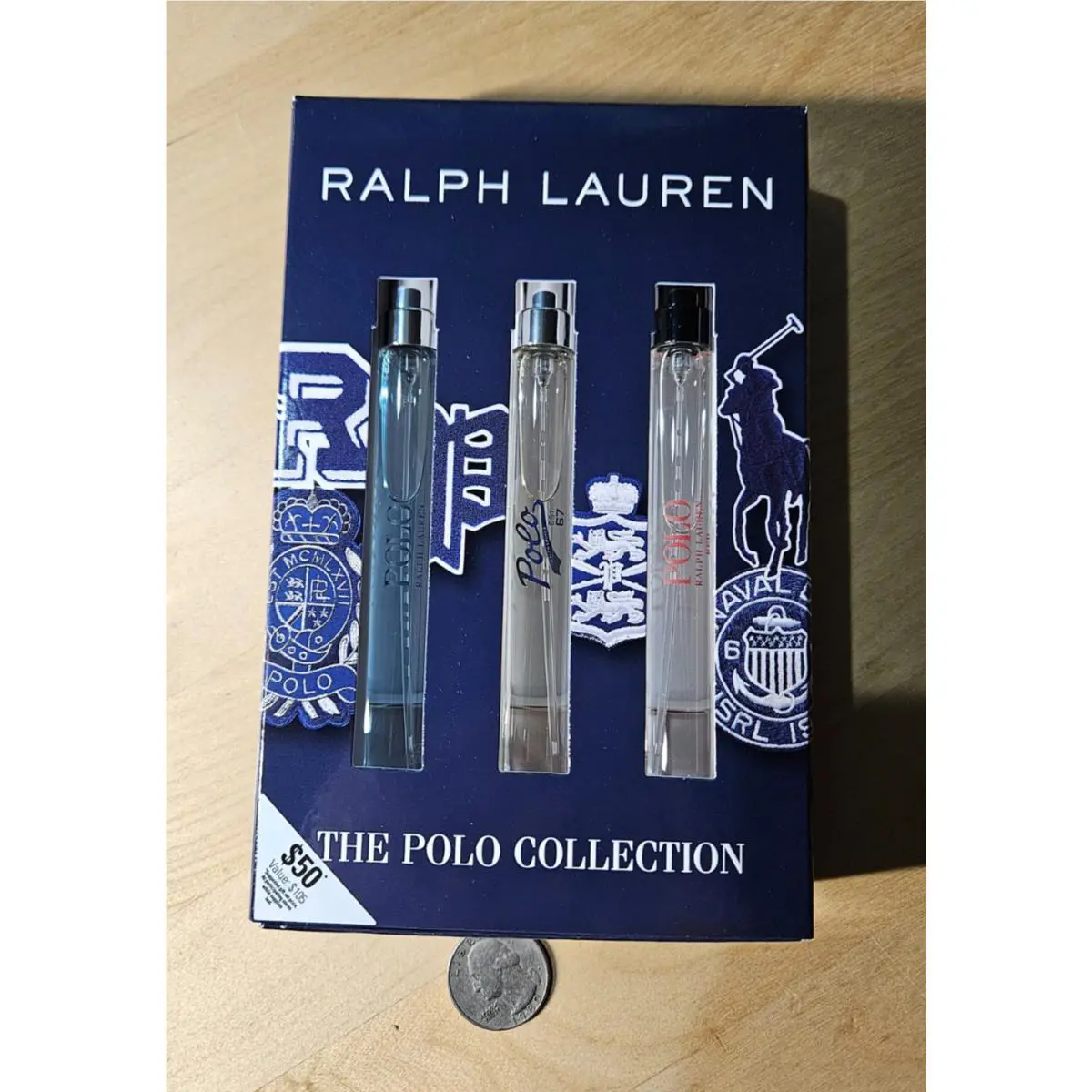 Ralph Lauren World of Polo Cologne Travel Gift Set Blue Red 67 Toilette E2-6