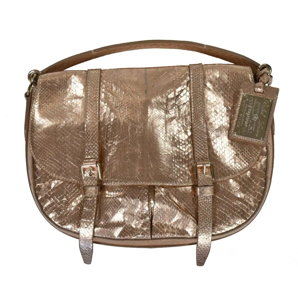 Ralph Lauren Purple Label Metallic Pink Python Messenger Shoulder Bag