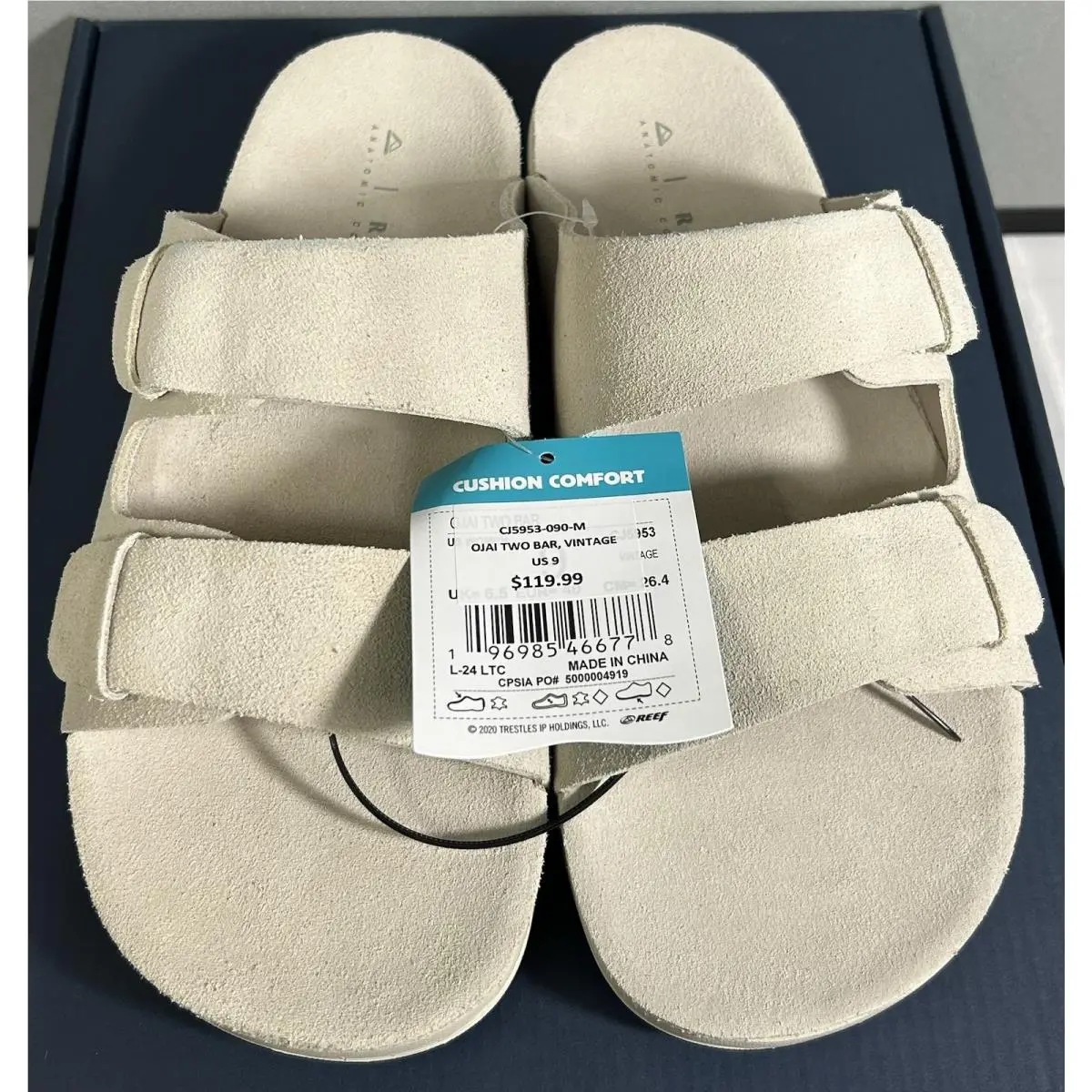 Ojai Two Bar Comfort Sandals Slides Vintage CJ5953 Leather Women`s Size 9 by Reef