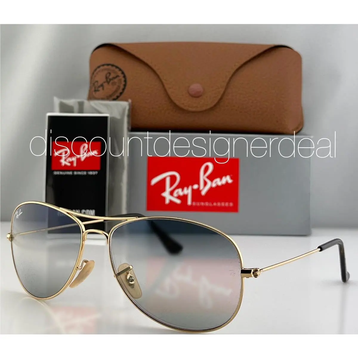 Ray-ban RB3362 Cockpit Sunglasses 001/GF Gold Metal Frame Blue Gradient Lens 59