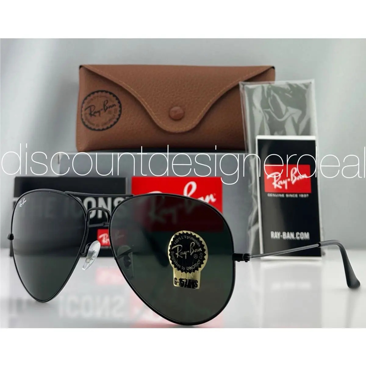 Ray-ban RB3026 Aviator Sunglasses Black Frame G-15 Green Lens L2821 62mm