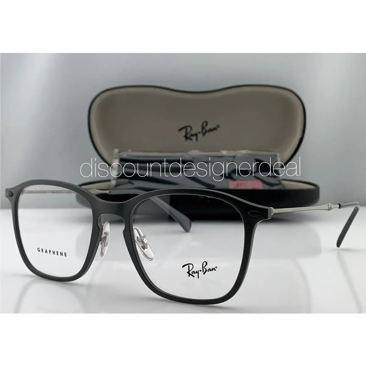 Rayban Square Eyeglasses Gray Graphene Frame Titanium Clear Demo RB8955 5757 53
