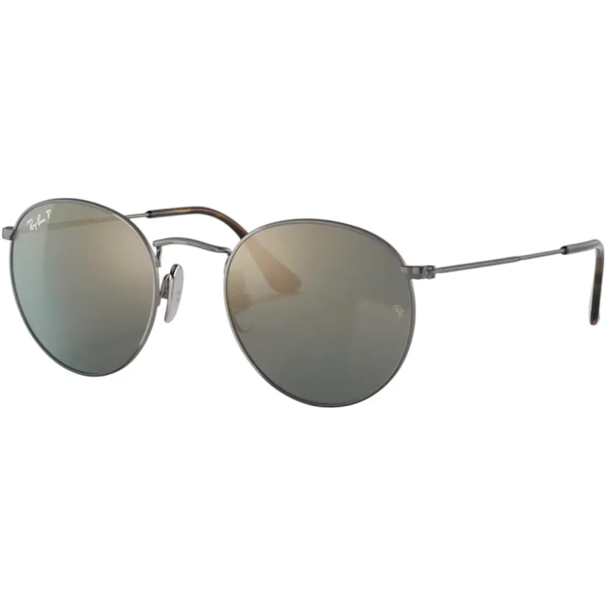 Ray-ban Adult Round Titanium Polarized Gunmetal/blue/gold 50mm Sunglasses - Polished Gunmetal/Blue/Gold, Frame: Gold, Lens: Blue