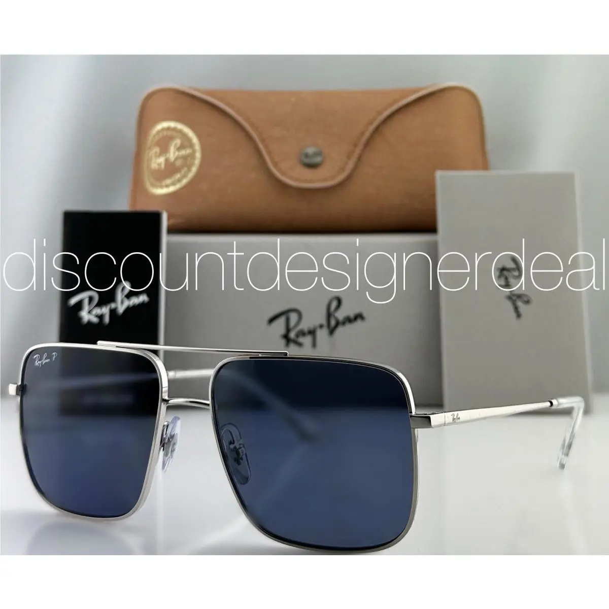 Ray-ban RB3758 003/2V Square Sunglasses Silver Frame Blue Polarized Lens 56mm