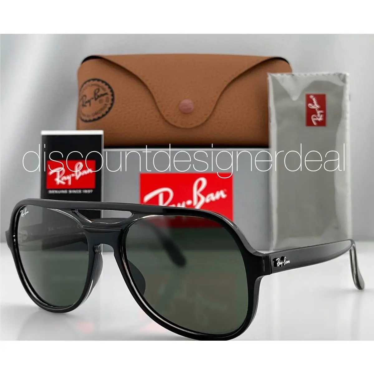 Ray-ban Aviator Sunglasses Black Clear Green Lens RB4357 6545/31 58mm Ray Ban