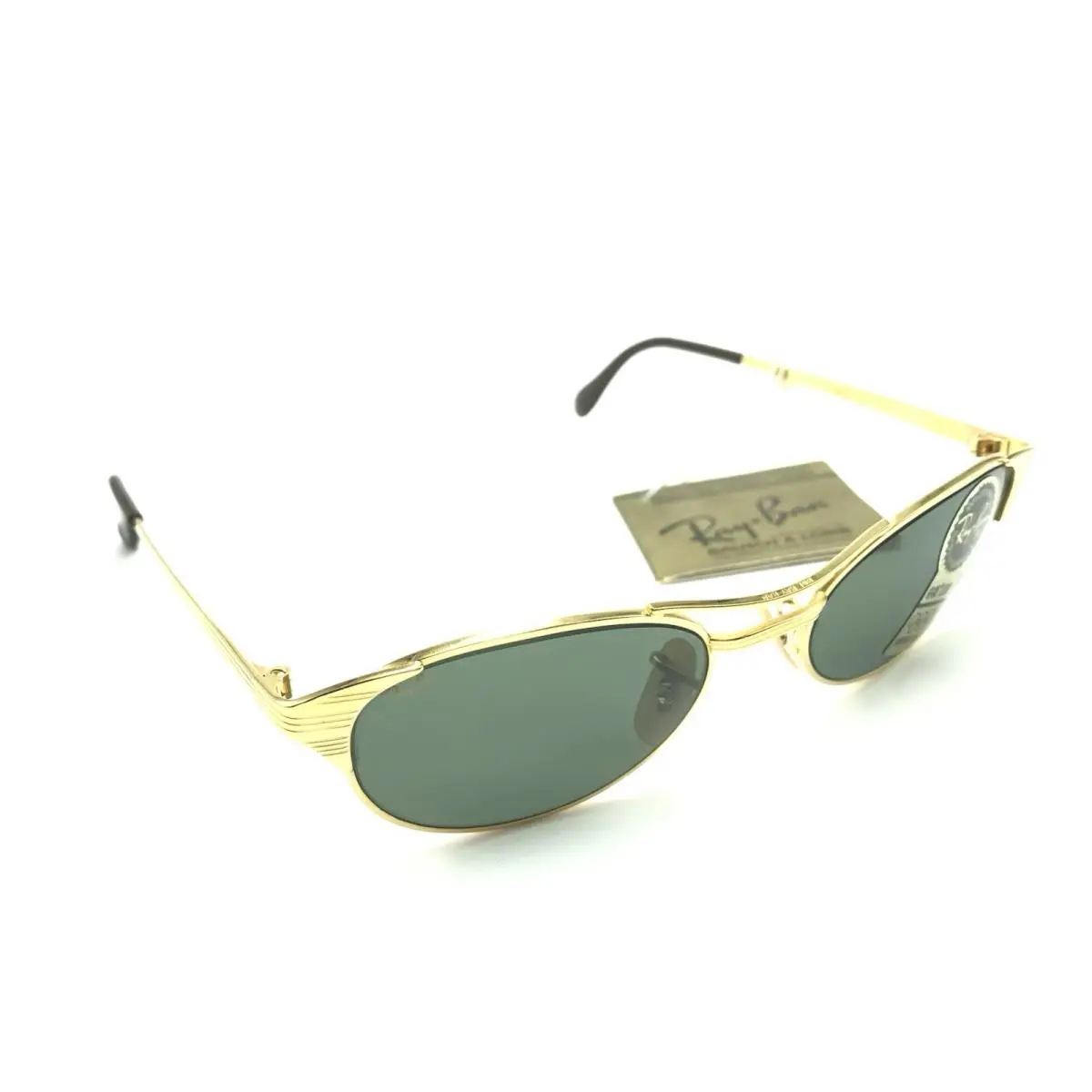 Vintage B L Ray-ban Usa Signet W1394 Gold Oval Metal Sunglasses G-15 Green Nos