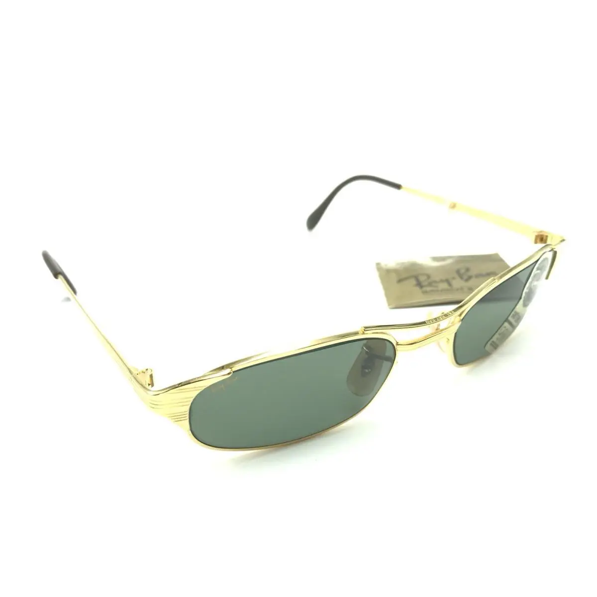 Vintage B L Ray-ban Usa Signet W1396 Gold Rectangular Sunglasses G-15 Green Nos