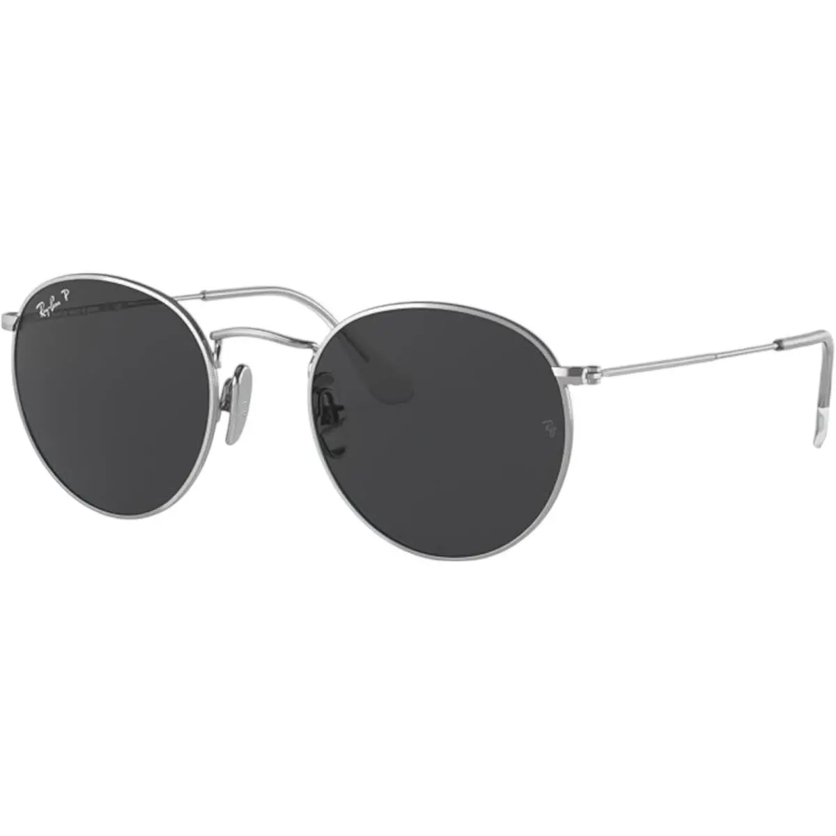 Ray-ban Adult Round Titanium Polarized Polished Silver/black 47mm Sunglasses - Polished Silver/Black, Frame: Silver, Lens: Black