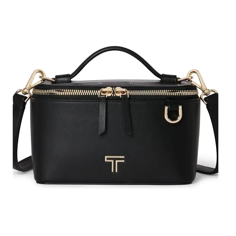 Tumi Voyageur Lex Small Train Case Black Leather Crossbody Bag Gold HW Rare