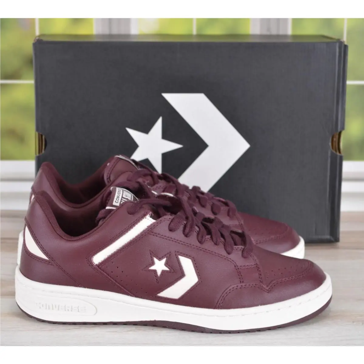 Converse Men`s Leather Weapon OX Sneakers Shoes Bloodstone/white Size 10.5
