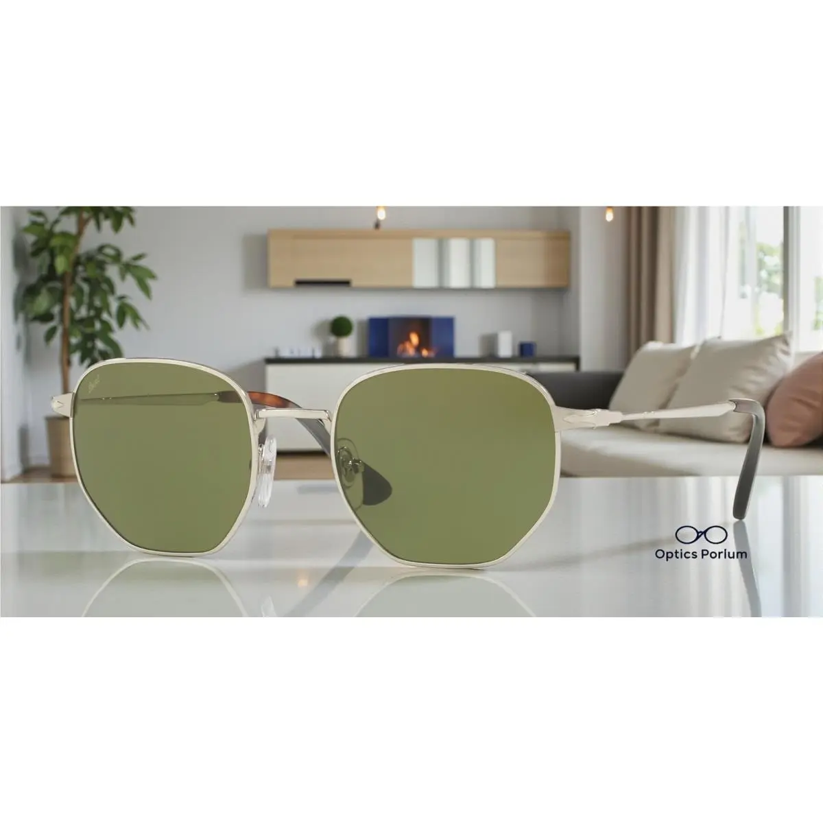 Persol PO2446S 518 4E Silver Green 52 mm Men`s Sunglasses