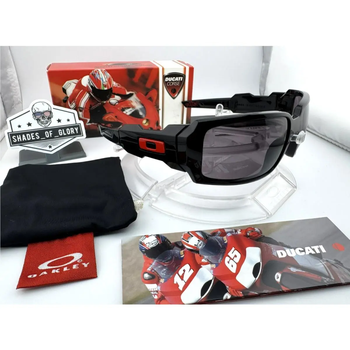Oakley Oil Drum Ducati Jet Black Red W/ Warm Grey Sunglasses 12-743 Rare
