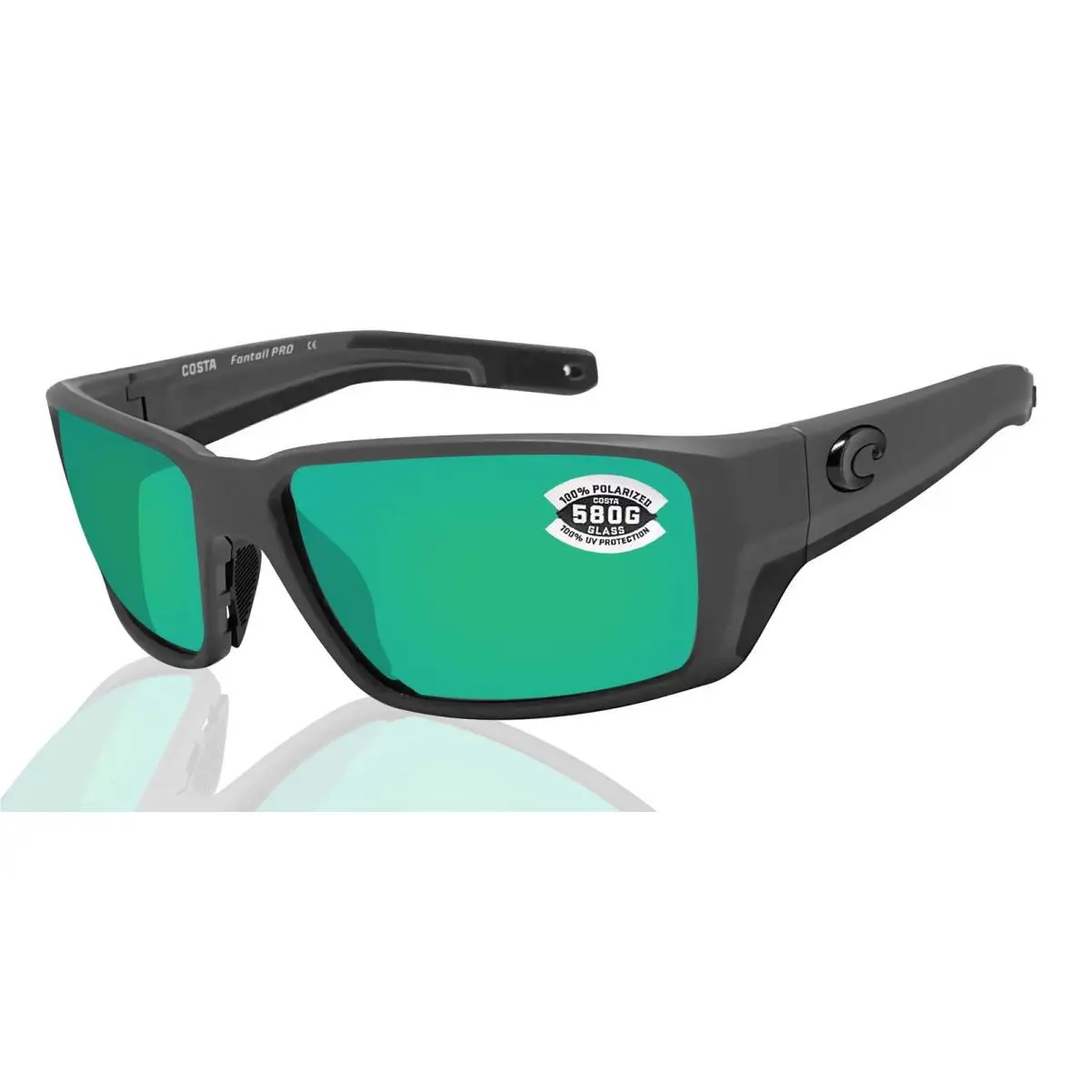 Fantail Pro Sunglasses Gray Frame Green Mirror 580 Glass Lens by Costa Del Mar