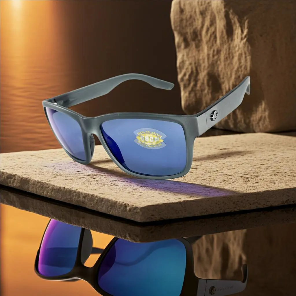 Costa Del Mar Paunch Sunglasses Matte Smoke Crystal Frame Blue 580P Plastic Lens
