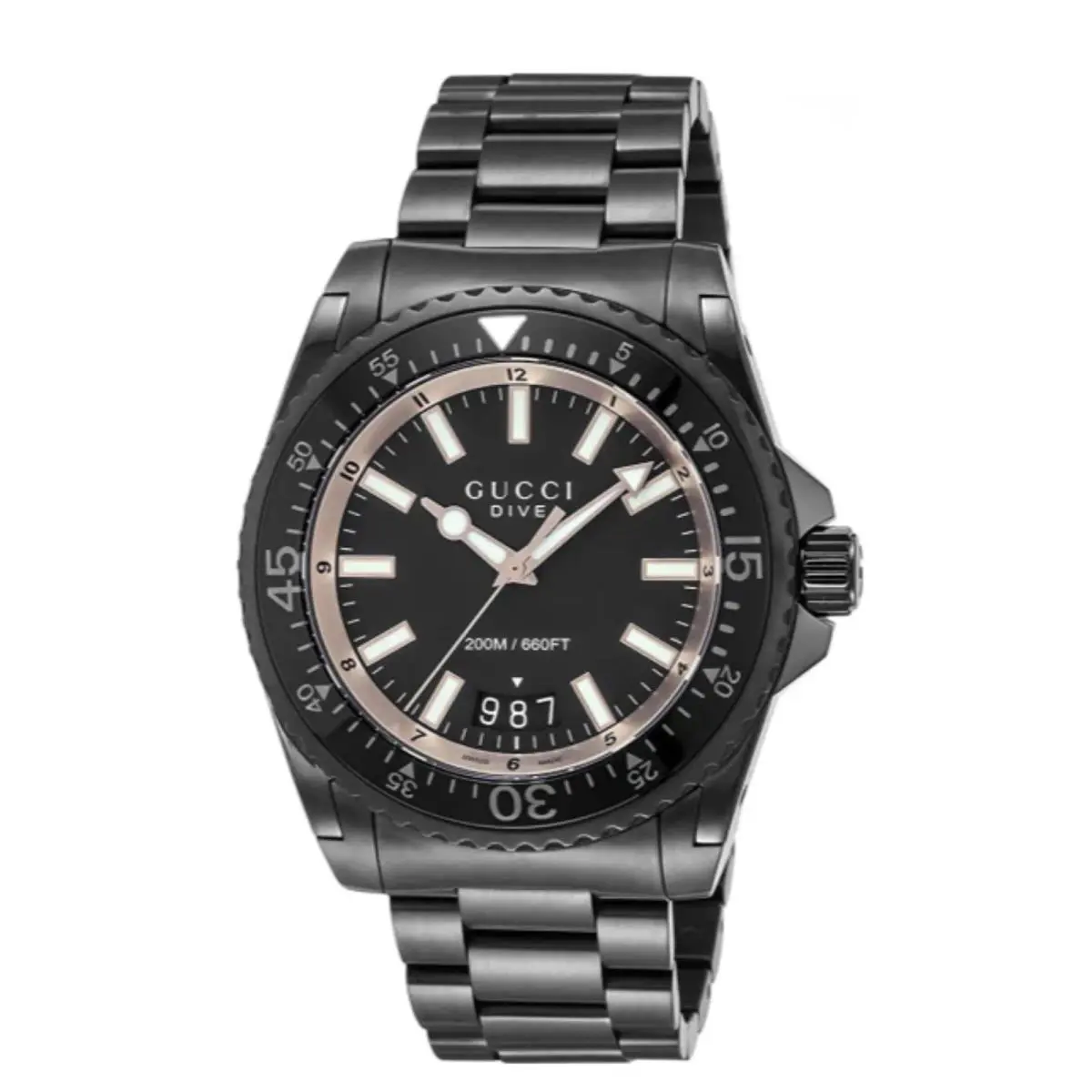 Gucci Dive YA136213 Date Quartz Black Dial Mens Watch 45mm