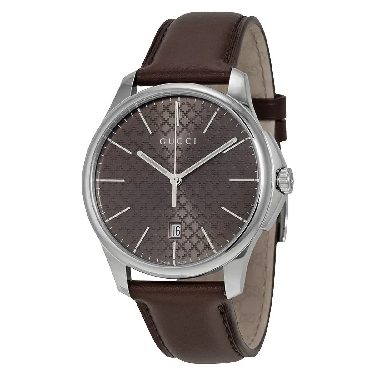 Gucci G-timeless Brown Dial Brown Leather Strap Date Quartz Mens Watch YA126318