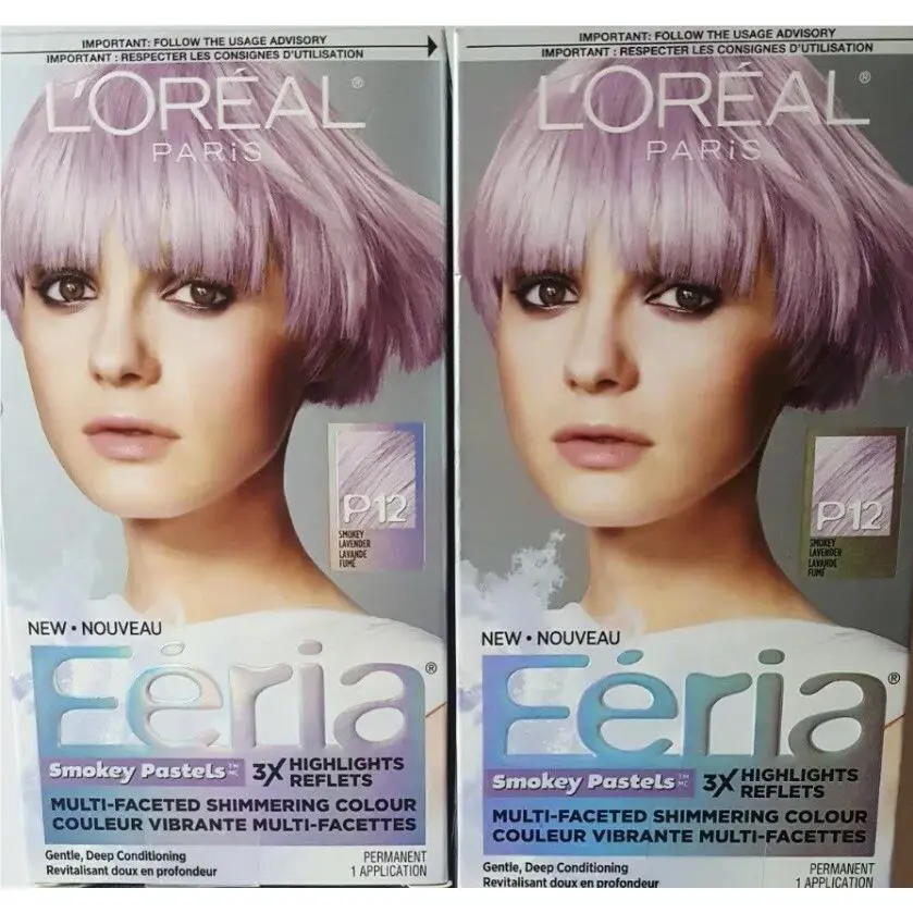 Lot of 2 Boxes L`oreal Paris Feria Pastels Hair Color P12 Smokey Lavender Dusk