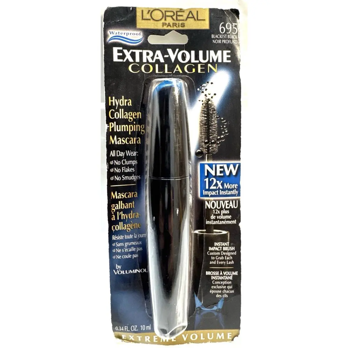 Loreal Extra Volume Collagen 695 Blackest Black Mascara 0.34oz ea Waterproof