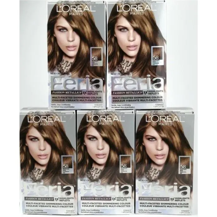 L`oréal #58 5 X L`oreal Paris Feria 58 Medium Golden Brown Bronze Shimmering Hair Color Dye