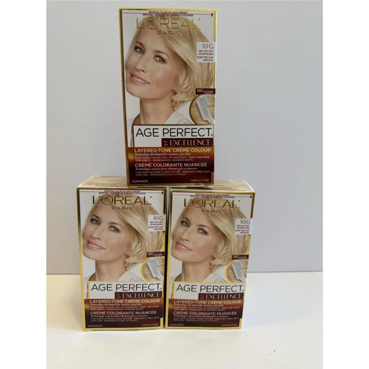 3 x L`oreal Age Perfect Excellence 10G Very Light Soft Golden Blonde Hair Color