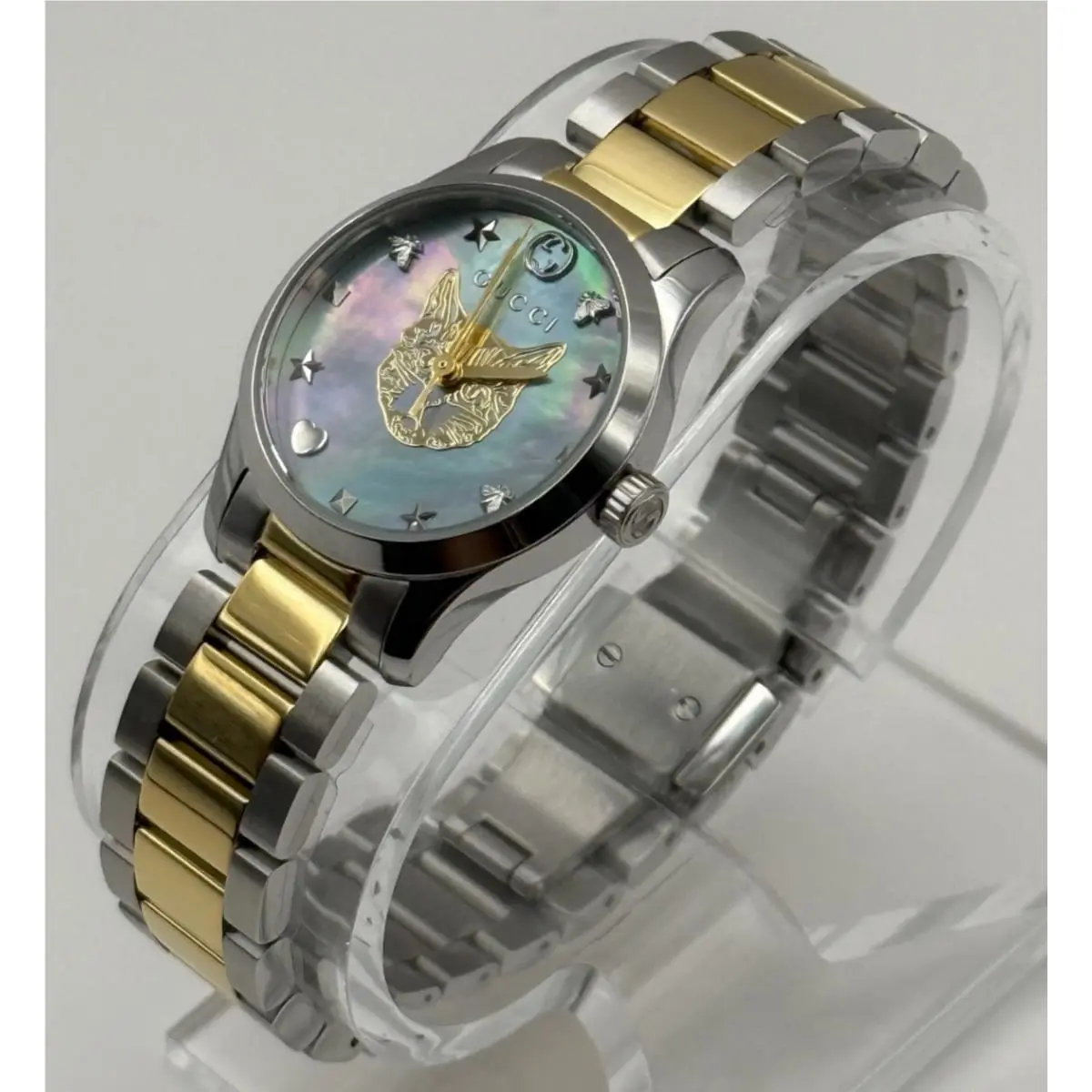 G Timeless 27 MM Quartz Blue Dial Two Tone Steel Strap Watch YA1265011 by Gucci