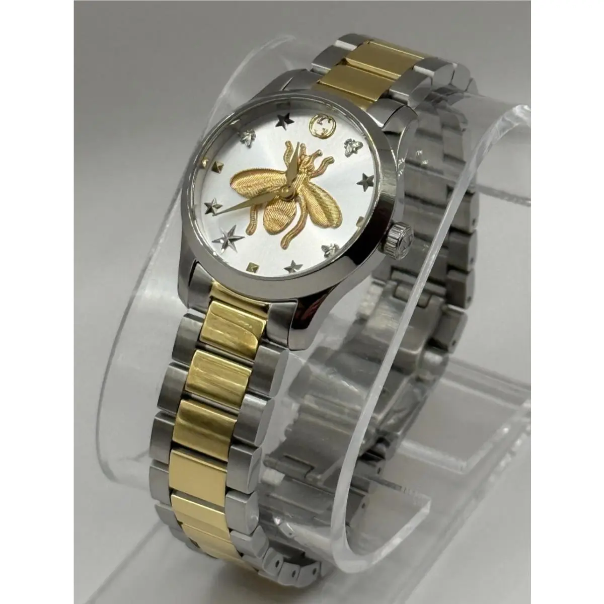 Gucci G Timeless Silver Dial Two Tone Steel Strap Watch YA126599 27mm
