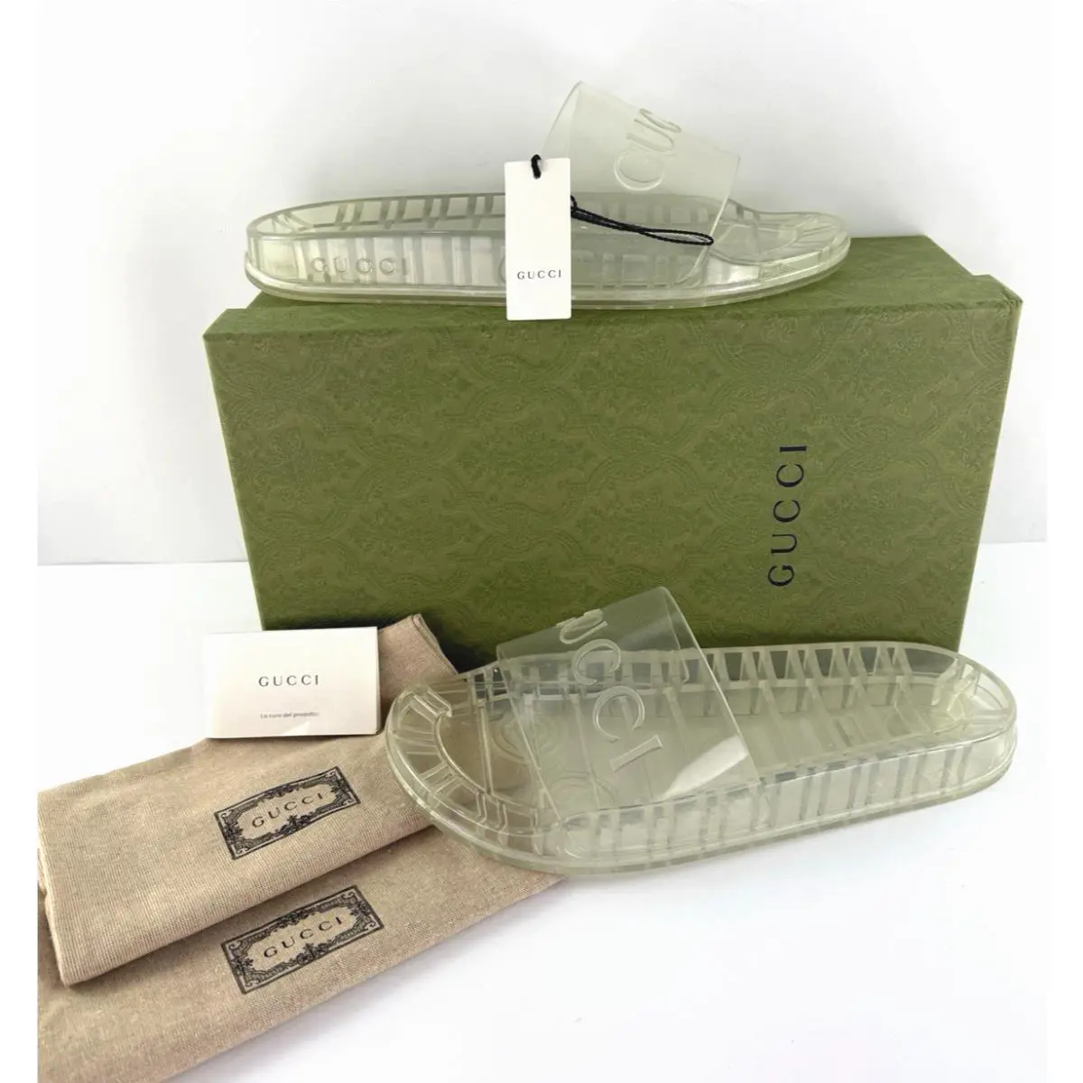 Gucci Men 12.5 US 12 UK 46 EU Rubber Transparent Slides Shoes Bag