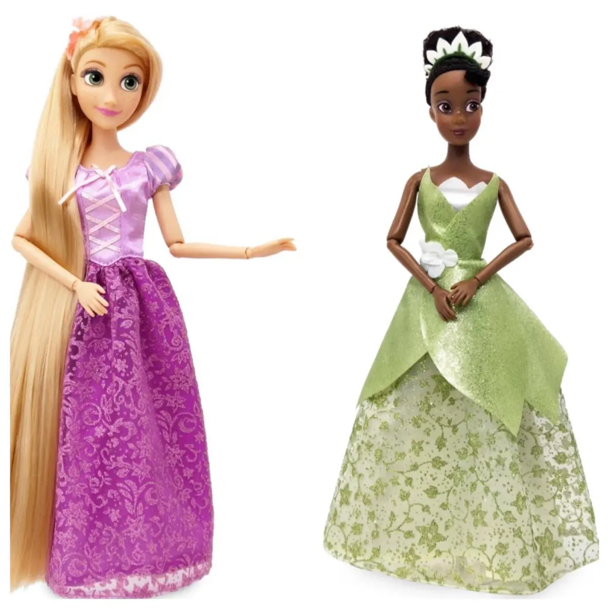 2 Classic Dolls Rapunzel Tangled Tiana Frog Princess Disney Barbie 12 Set