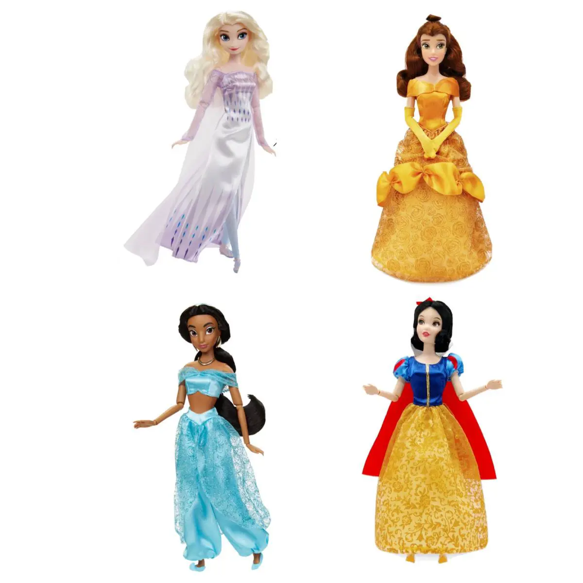 4 Classic Princess Dolls Elsa Belle Jasmine Snow White Disney Barbie 12 Set