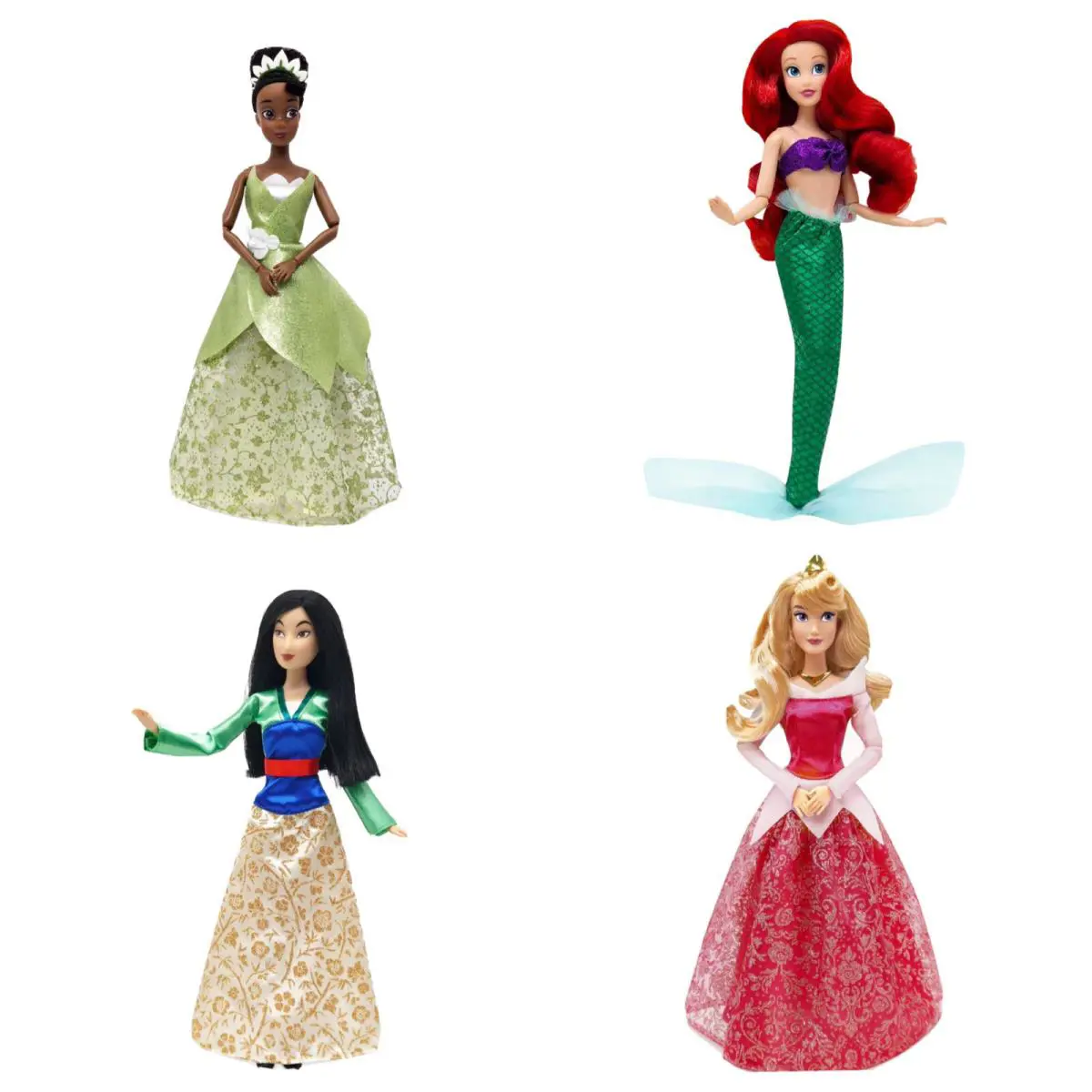 Set Of 4 Classic Princess Dolls Ariel Aurora Tiana Mulan Disney Barbie 12