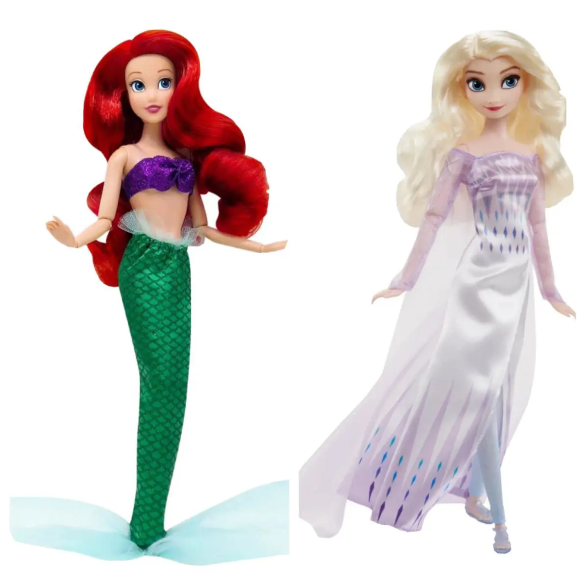 2 Classic Princess Dolls Frozen Elsa Little Mermaid Ariel Disney Barbie 12