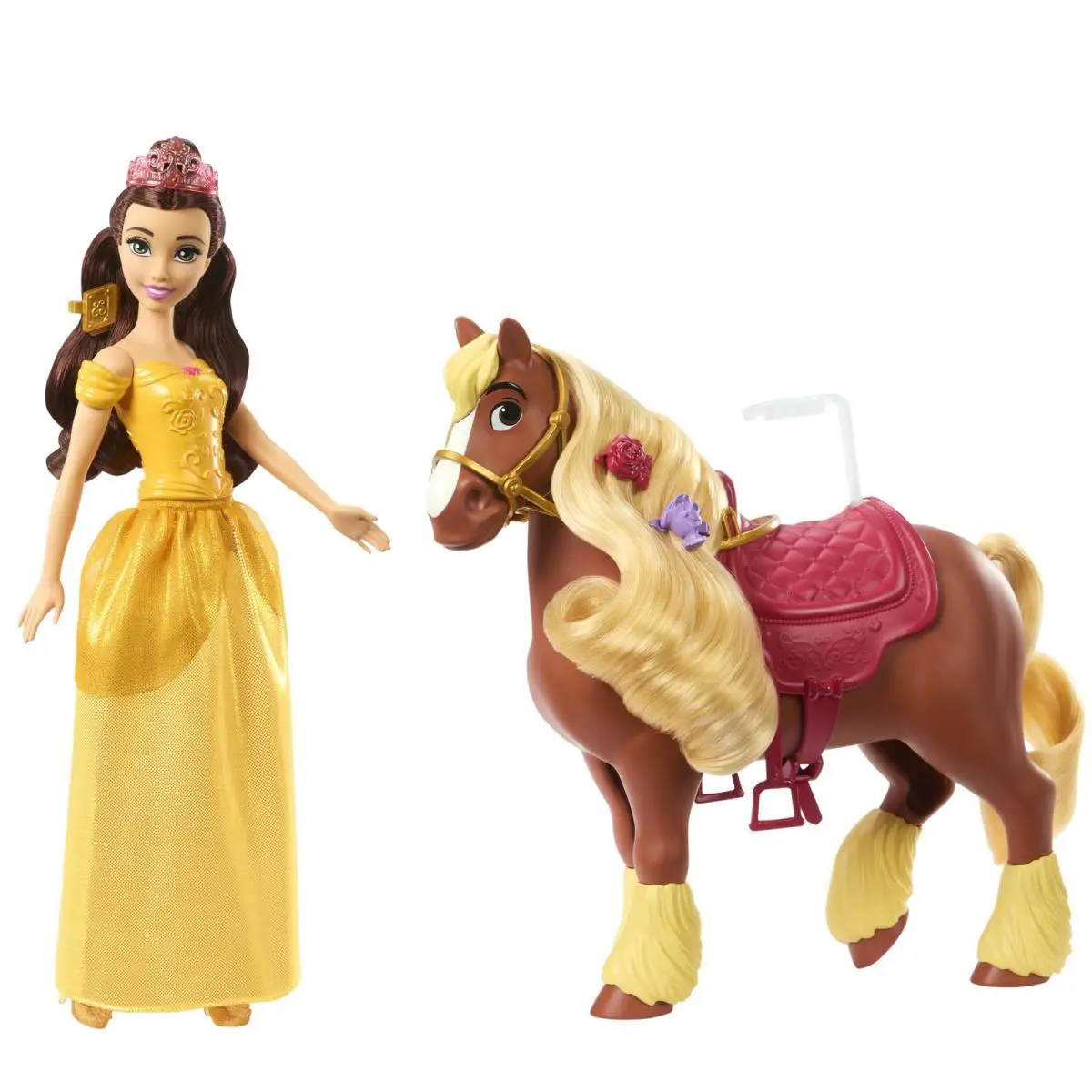 Mattel Disney Princess Toys Belle Fashion Doll Philippe Horse with Saddle