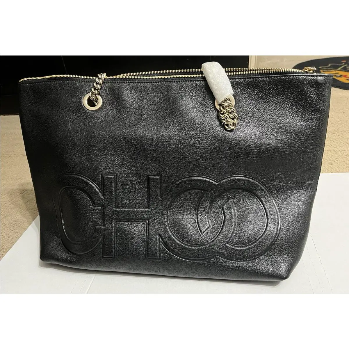 Jimmy Choo Large Leather Allegra Tote Bag Black with Dust Bag