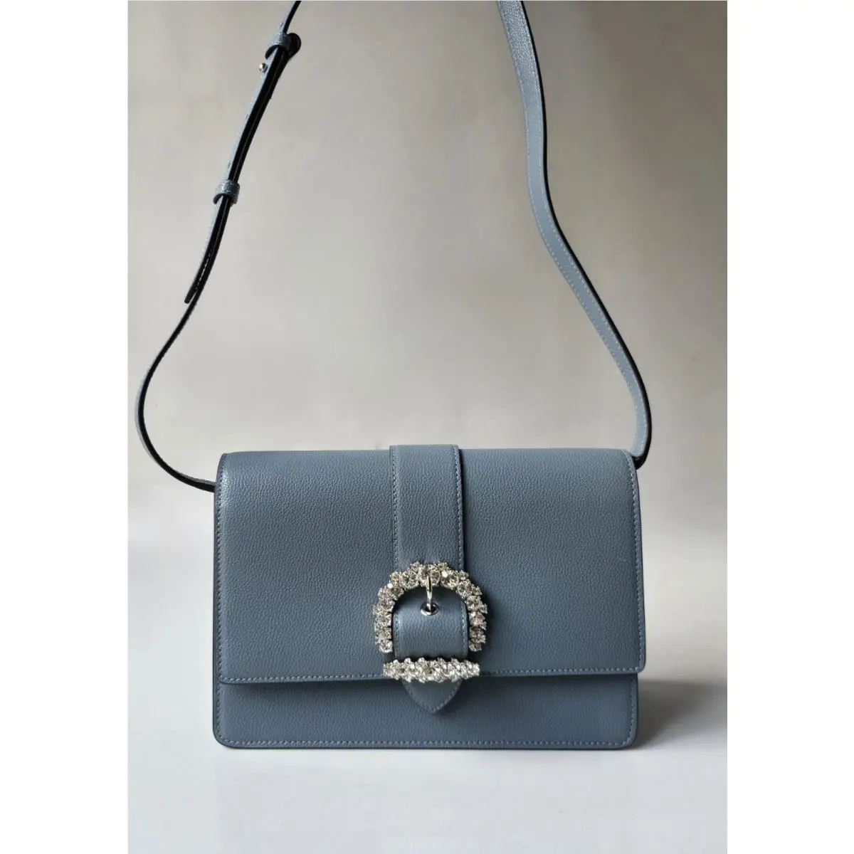 Jimmy Choo Cheri Xb/m Crossbody Handbag Dusk Blue Leather Jeweled Crystal Buckle
