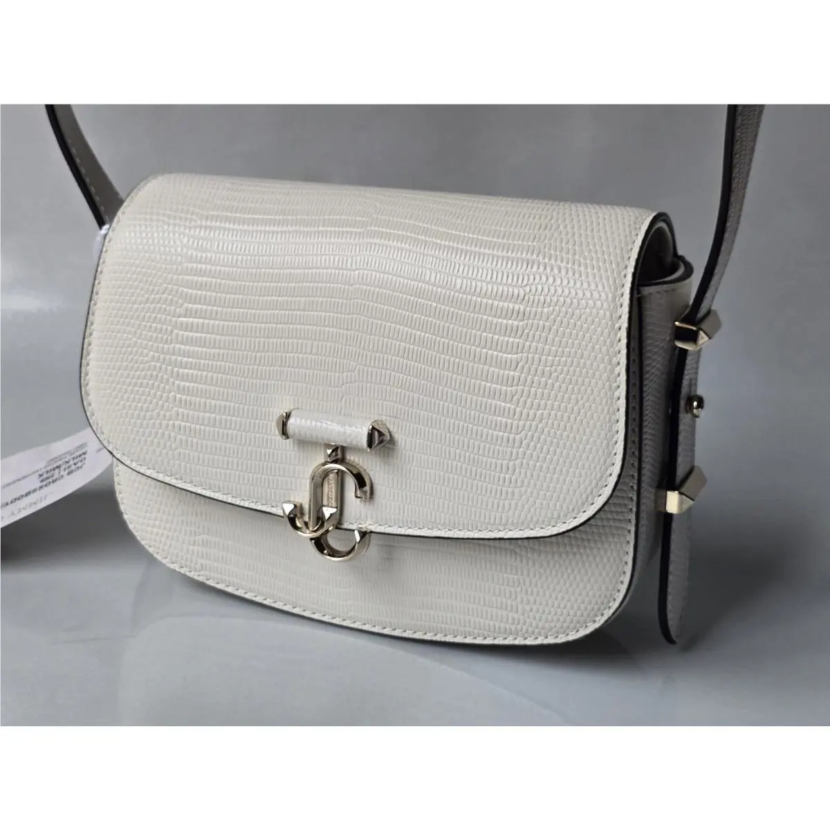 Jimmy Choo Crossbody Bag White Milk Lizard Leather JC Gold Logo  display picture 1