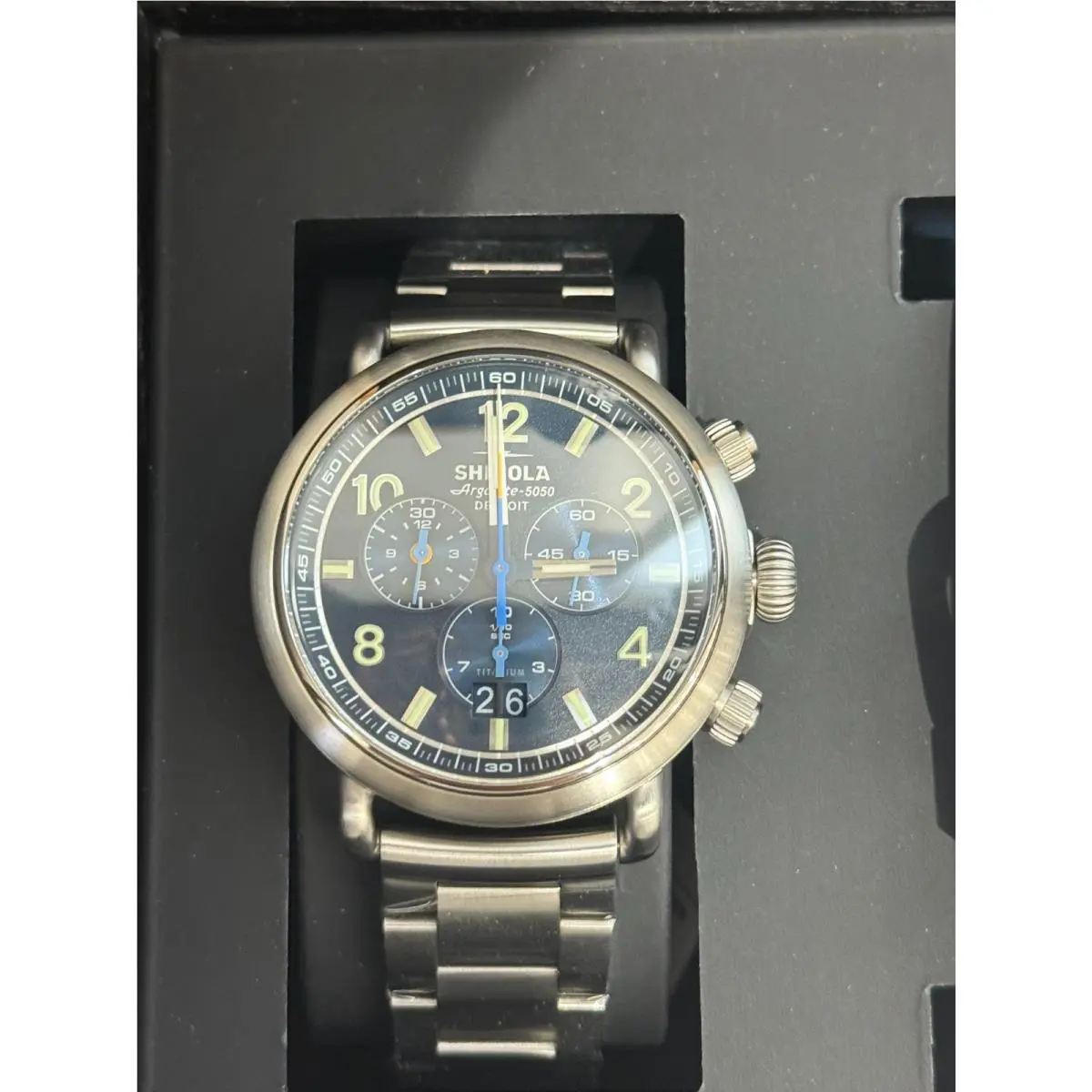 Runwell 42mm Blue Dial Quartz Titanium Watch S0120307781 by Shinola