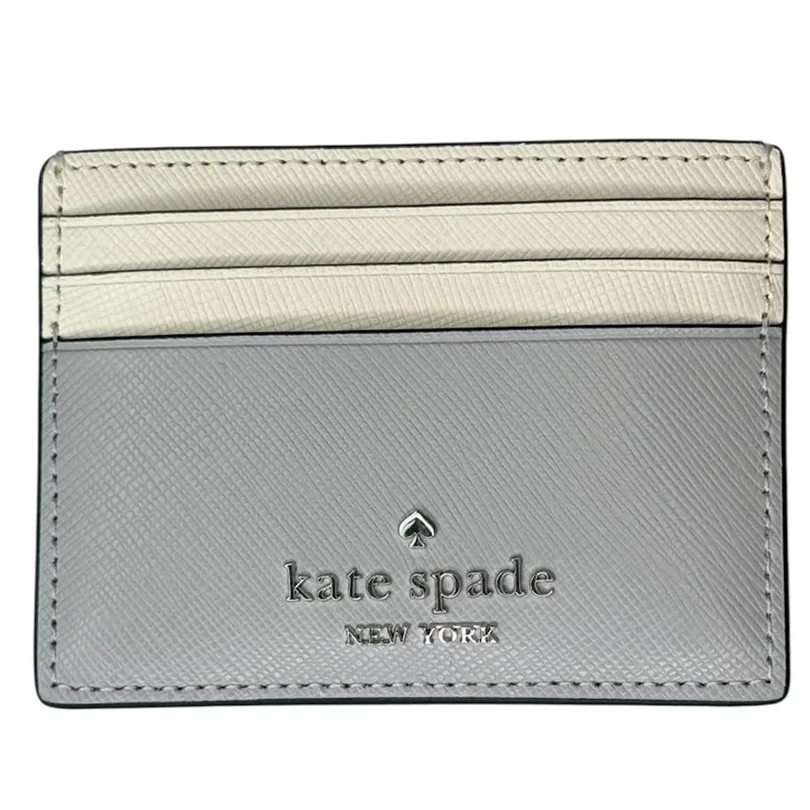 Kate Spade KC516 Platinum Madison Colorblock Saffiano Card Holder New - Gray