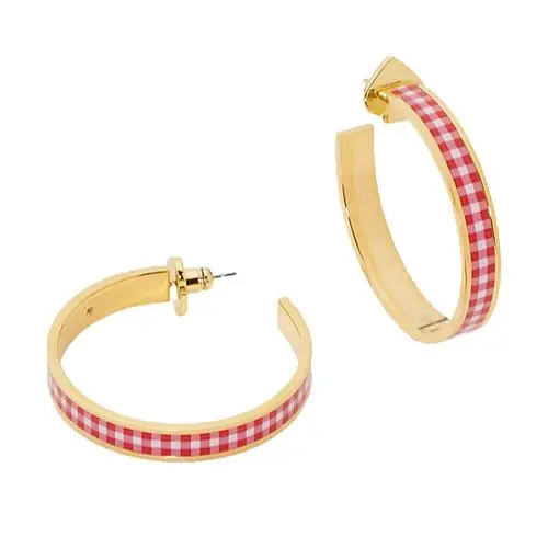 Kate Spade Heritage Spade Flower Hoops Lava Falls Gingham Hoop Earrings New Red