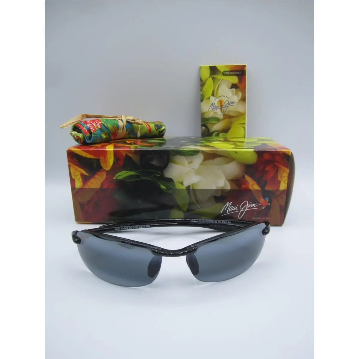 Maui Jim MJ405-02 Nylon Rimless Sunglasses Black/gray Polarized Lens Size 64/15
