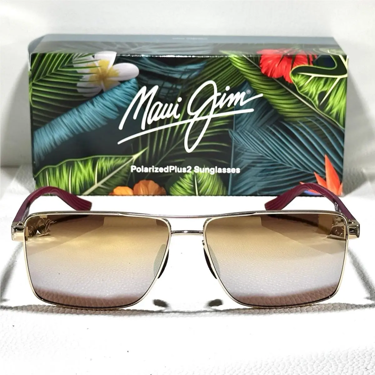 Maui Jim Piha MJ0621S 003 Shiny Gold with Burgundy Polarized Sunglasses