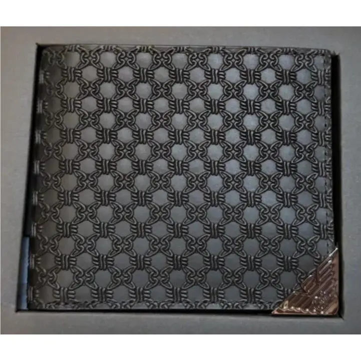 Emporio Armani Leather Card Holder Logo Bifold Wallet Black