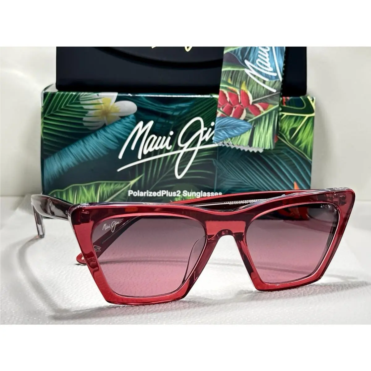 Maui Jim Kini Kini Raspberry Red Pink Crystal Rose Glass Cat Eye RS849-52C
